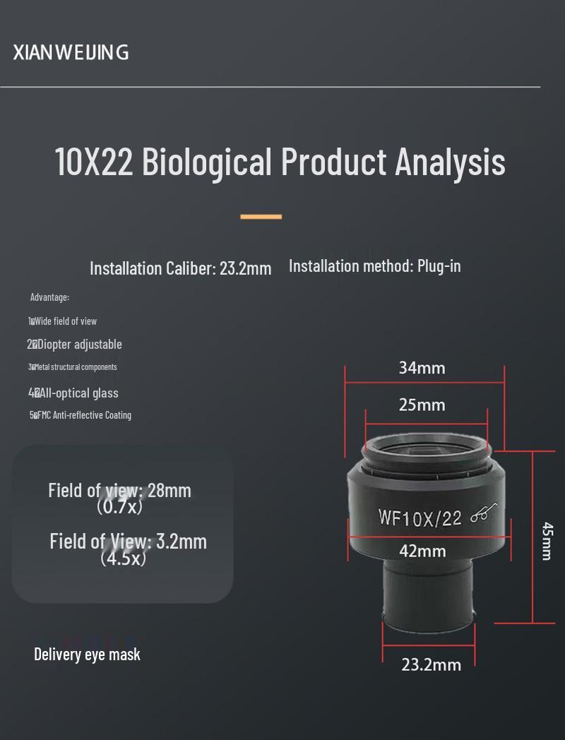 

Wide-Angle High-Eyepoint 10x Microscope Eyepiece with 12.5x Interface - 30mm Field View
