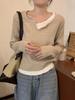 Women's French-Style Knit Sweater: Chic, Soft, Two-Piece Look with Revealing Collarbone for Spring, Autumn, and Winter.