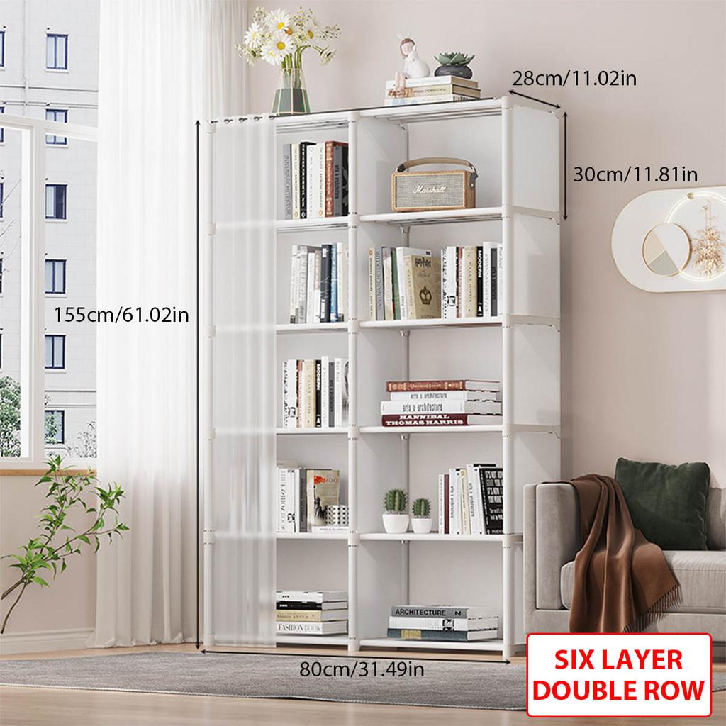 5 Layers Household Dustproof Bookshelf Living Room Multi-layer Storage Cabinet Simple Assembly Wardrobe Closet Organizer Shelf