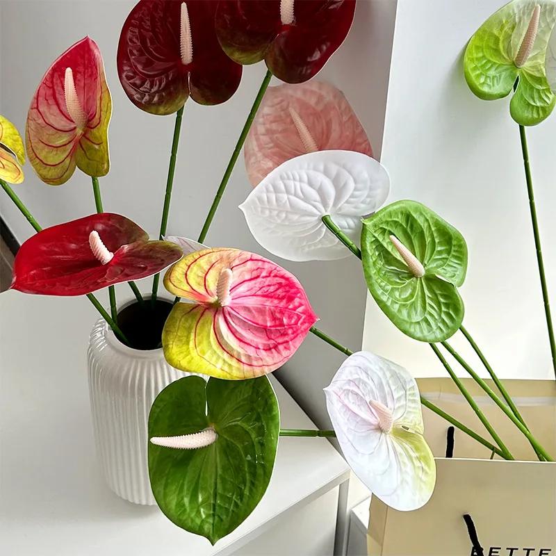 3D Printed Anthurium Artificial Flower Set Flamingo Palm Leaves Wedding Decor Floral Arrangements Reusable Home Decor