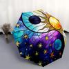 1 Stück Buntglas Yin Yang Sonne Mond Sterne Automatisches Öffnen Schließen Regenschirm, Tragbares Dreifach faltbares Design mit 8-Speichen-Eisenrahmen, Outdoor-Regenschirm, Festivalgeschenk f