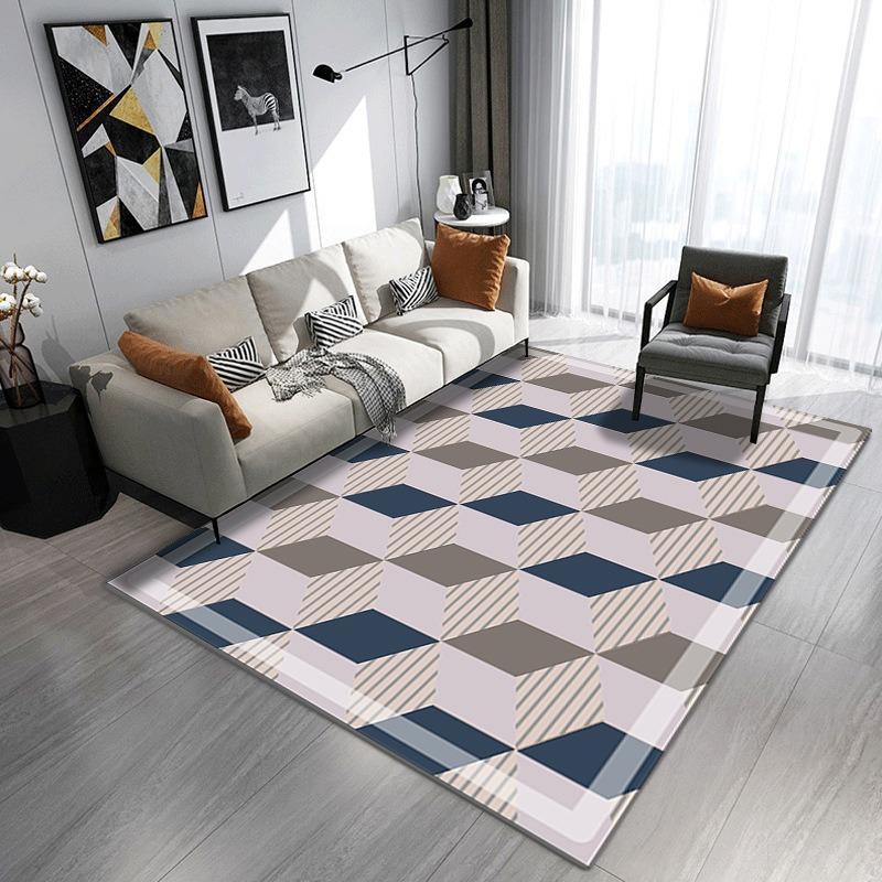 Europe Style Fashion Geometry Grid Carpet Living Room Sofa Bedroom Bedside Study Entrance Door Rug Non-slip Home Decor Mat