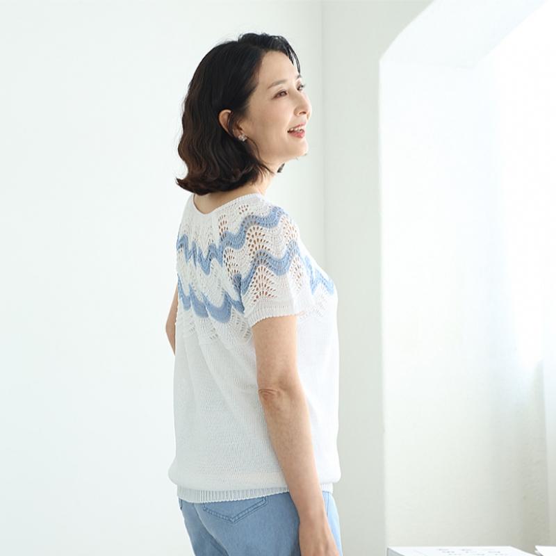 Shiz Madam Long Sleeve Tee Cotton Linen Punching Wave T57546