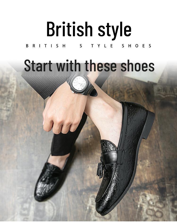 Men's Casual Leather Tassel Loafers, Size 48 - British Style Crocodile Pattern Slip-ons for Autumn