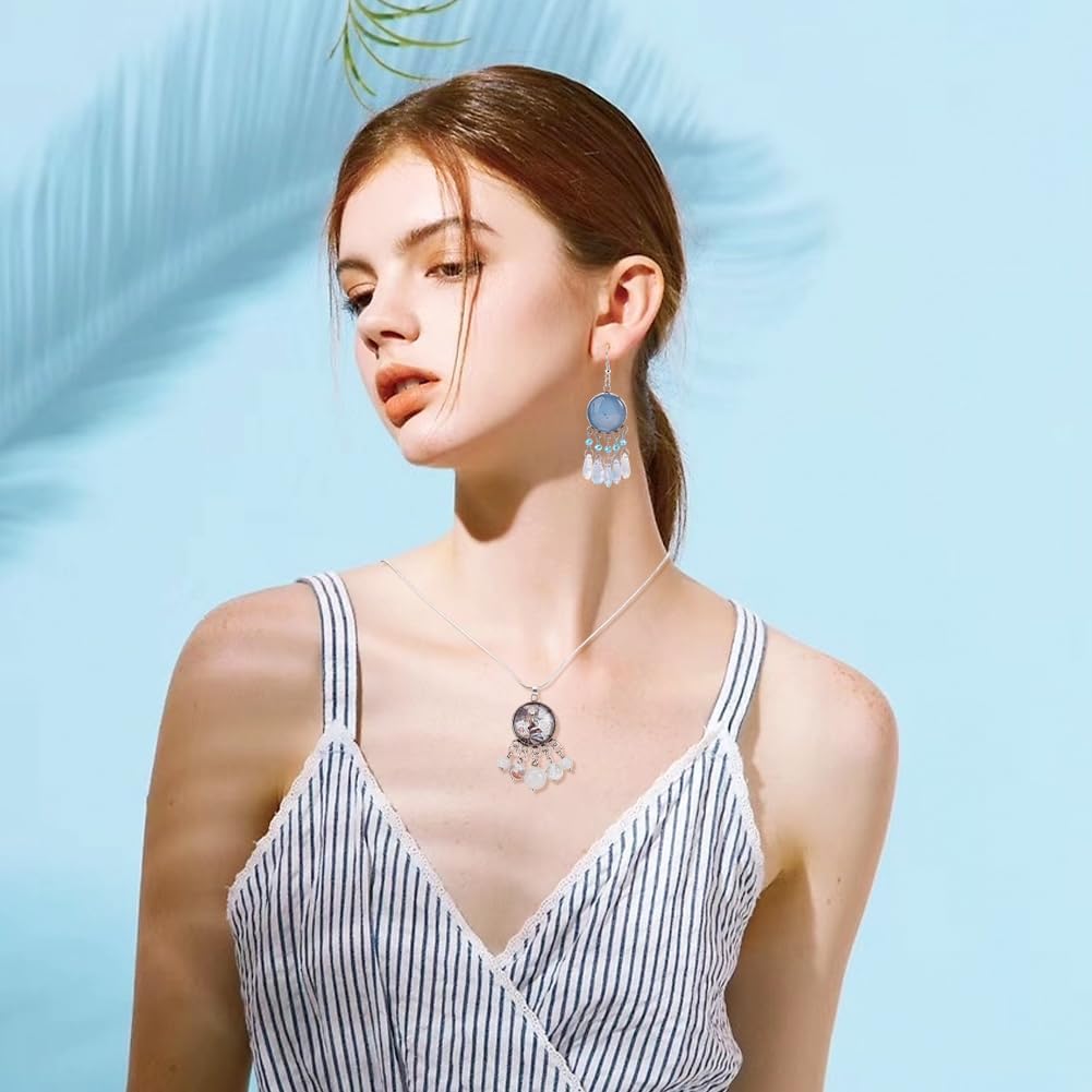 UNICRAFTALE 30Sets Flat Round Tray Pendants Cabochon Stainless Steel Pendant Cabochons Blank Bezel Pendants with 5 Hole with 30pcs Glass Cabochons