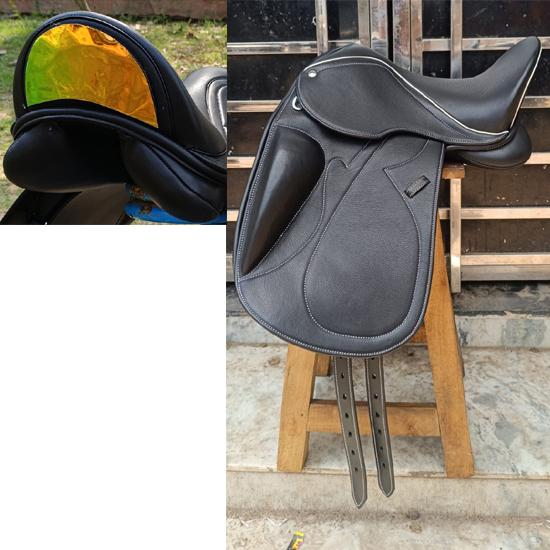 

Leather Dressage Double Flap Saddle with Changeable Gullets – Elegant Cantle Design 18 Inch