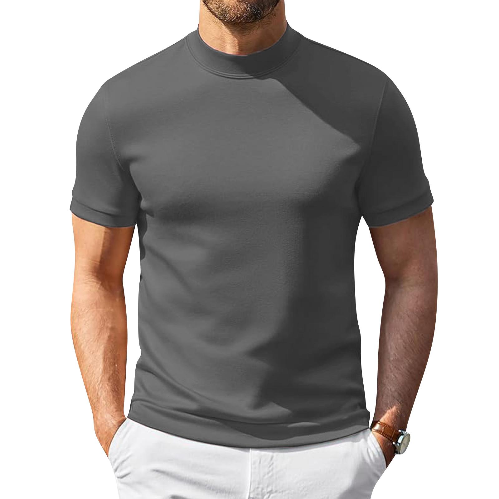 Heima C Heren Korte Mouw Turtleneck T-shirt Lichtgewicht Ademend Stretch Pasvorm Basislaag Top voor Casual en Actieve Kleding XL