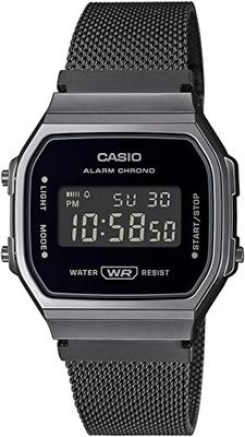 Digital Watch, Vintage Series A168WEMB-1B, for Men, Women, and Kids, with a Black Mesh Metal Band, Overseas Model [Parallel Import]
