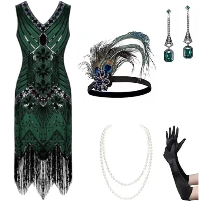 1920s Flapper Dress Set Women Roaring