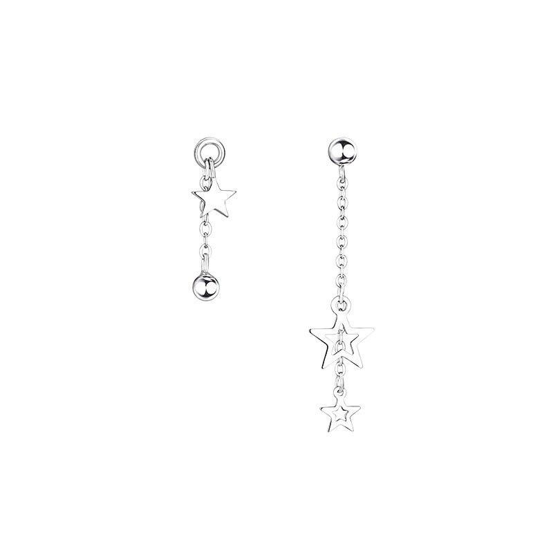 Sterling Tone Sweet Romantic Star Tassel Stud Earrings Women Modish Stylish Minimalist Simple Daily Wear Jewelry AccessoriesSweet Stud