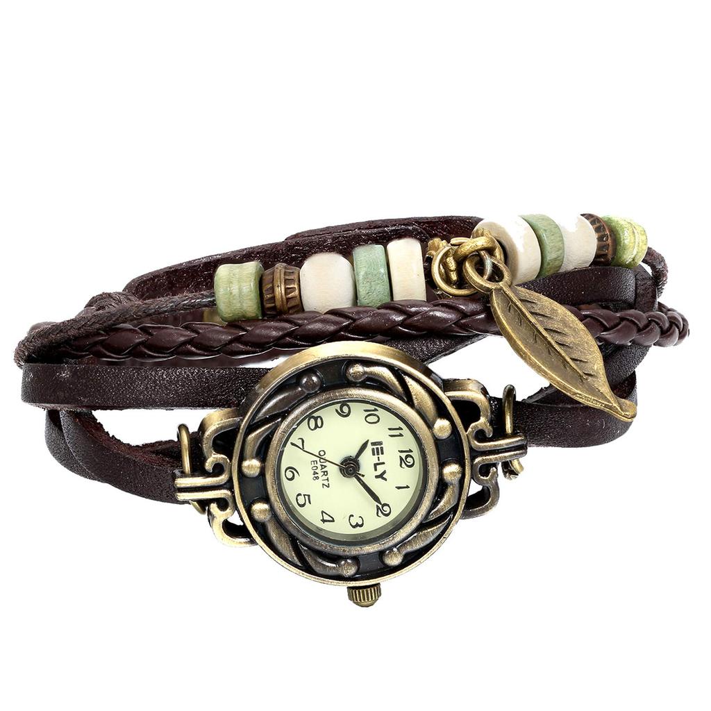 JewelryWe Watch Bracelet Leather Watch Antique Style Braided