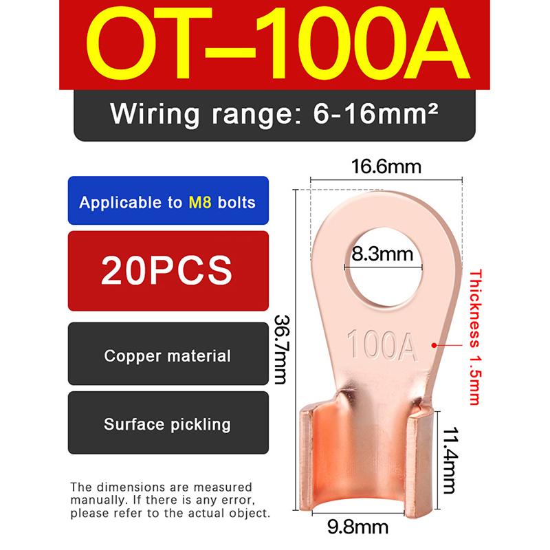 Pure Crimp Cable Lug 10-400A Wire Terminal Battery Connector Auto Wiring Terminal M5/M6/M8/M10/M12 Durable Electrical Connectors