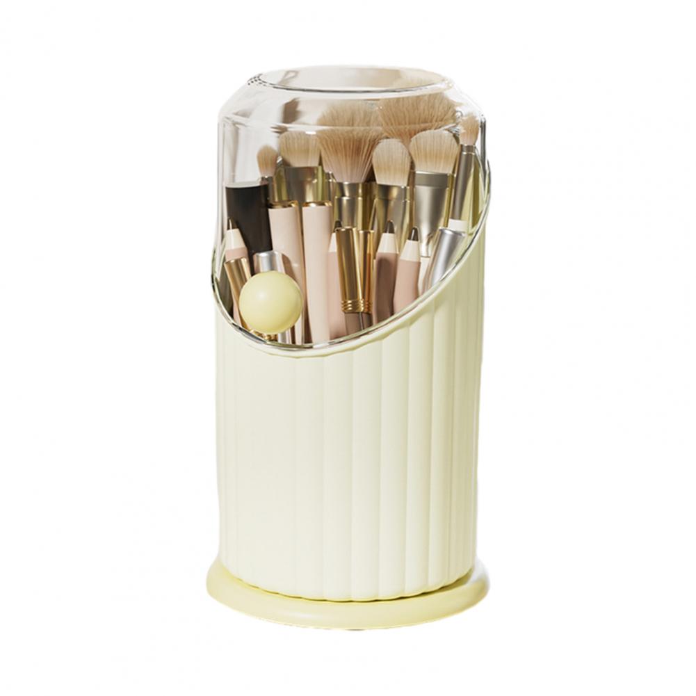 Makeup Brush Holder 3 Compartments Cosmetics Organizer With Clear Dustproof Lid Makeup Brushes Cup Pen Holder For Vanity Eyebrow