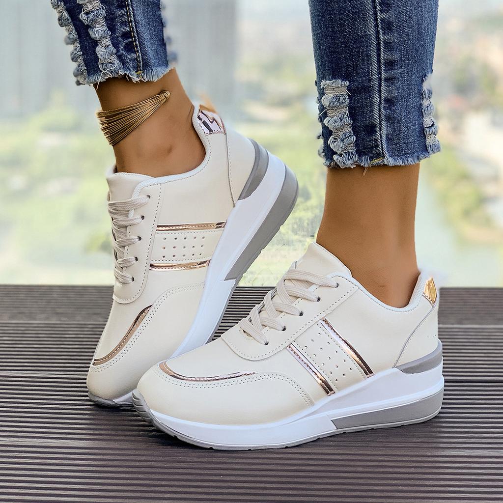 Fashion Women's sports casual shoes are fashionable, thick-soled, large-sized leather sports shoes that are comfortable
