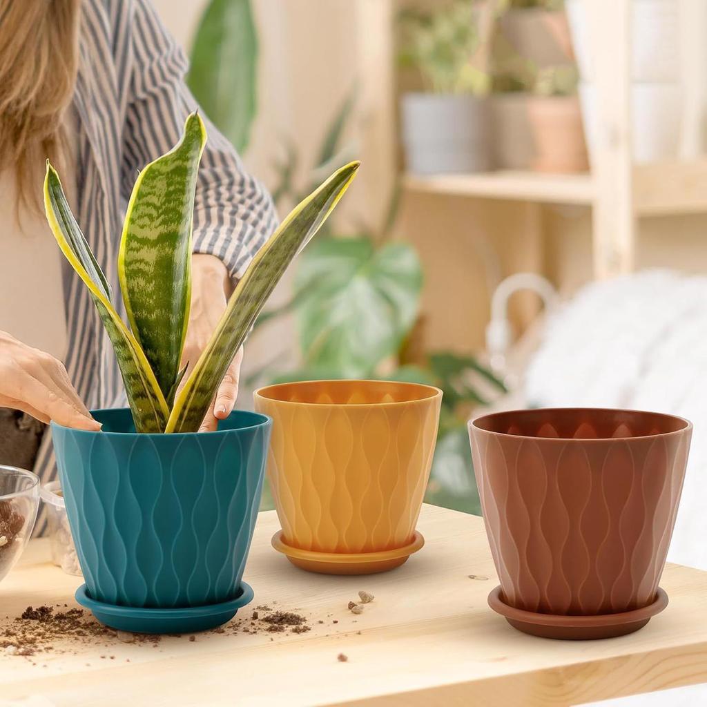 Indoor Flower Pots 5 Pieces Planter With Drainage Hole & Saucer Patio Plant Pot For Indoor Outdoor Patio Window Garden Balcony