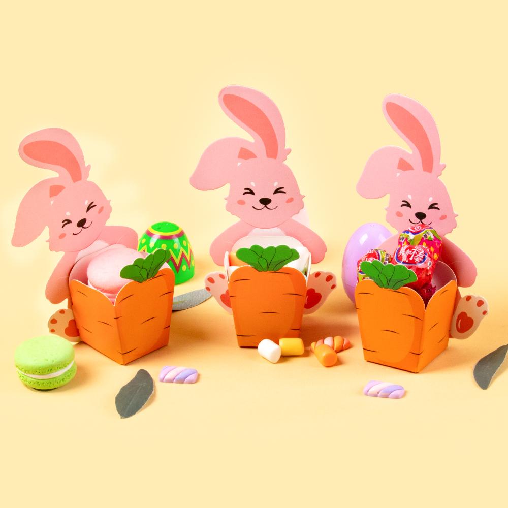 10/20pcs Cute Rabbit Carrots Paper Candy Boxes Cartoon Bunny Sweets Basket For Happy Easter Party Gifts Decoration Packaging Box