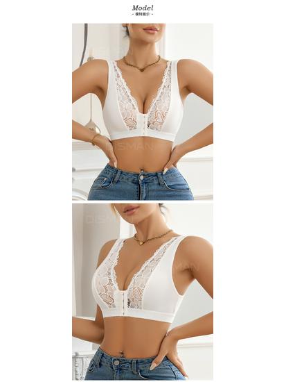 Women's Sexy French Lace Seamless Front Buckle Bra