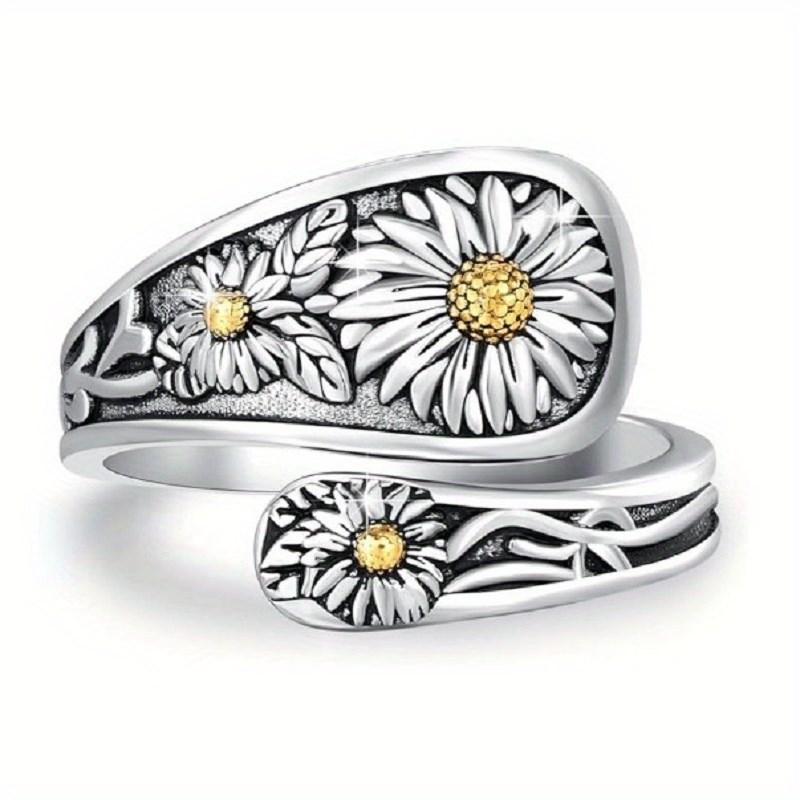 

Elegant Floral Carvings 1pc Vintage Spoon Ring - Alloy Women s Fashion Accessory - Daily Glamour & Party Statement, Simple Style, All-Season Wear