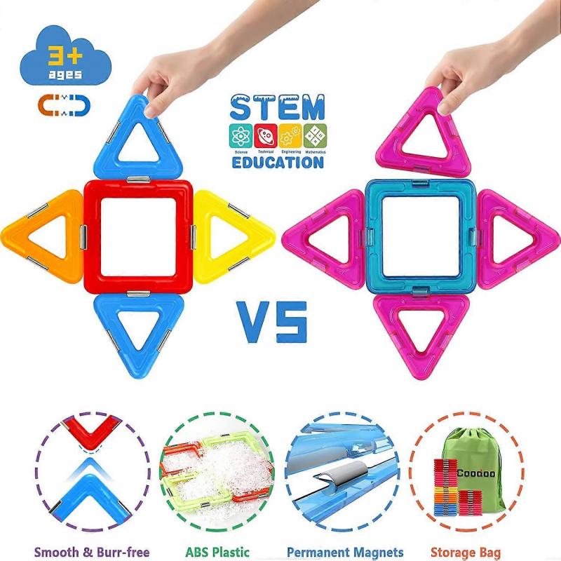 Upgraded Magnetic Blocks Tough Building Tiles STEM Toys for 3+ Year Old Boys and Girls Learning by Playing Games for Toddlers Kids Toys Compatible wit