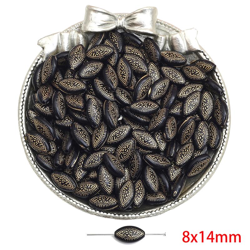 

Акрилові намистини Бароко Ретро Золоті У формі квітки Плоскі круглі намистини для виготовлення ювелірних виробів DIY Браслети Намисто 8x14mm 50pcs чорний