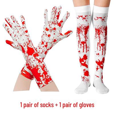 Halloween Bloodstained Skeleton Socks & Gloves Costume Props