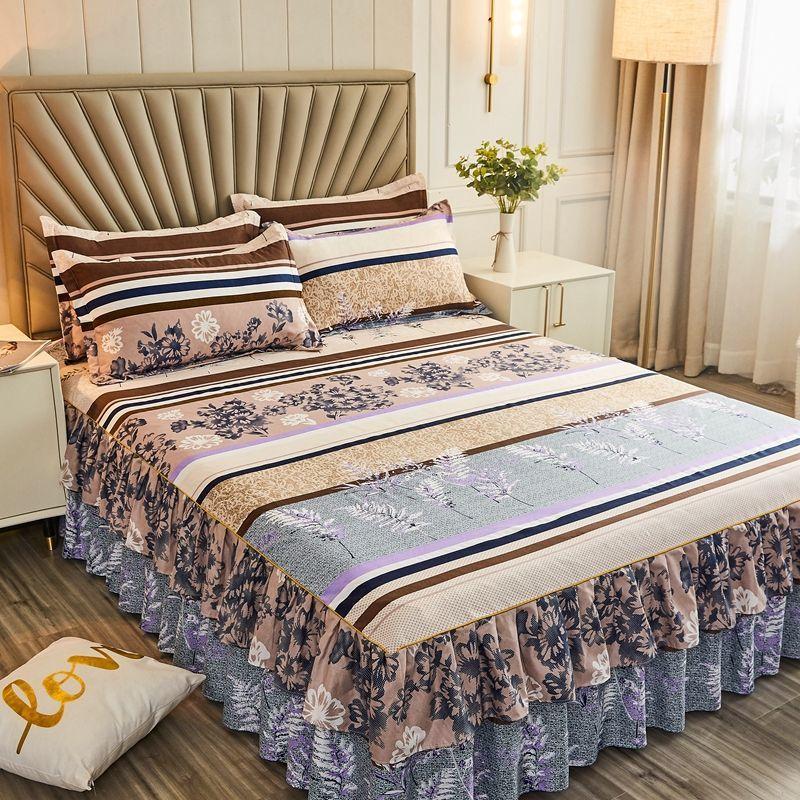 Bedroom Floral Bed Skirt Korean Non-slip Dustproof Bedspread Students Bedding Single Double Mattress Protector Household Decor