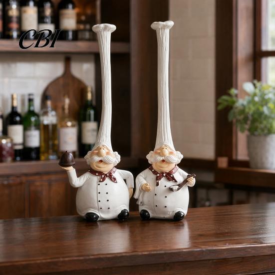 Tabletop Decorative Dolls 2Pcs Tall Hat Chef Figurine for Kitchen And Restaurant Decor, Hand-Painted Cartoon Western Food Baking Decoration