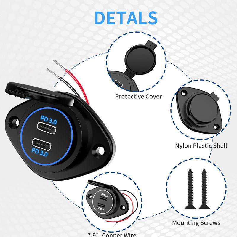 Fast Charging Car Socket 2-Port 12V/24V USB Charger Socket For Bus Plug And Play Road Trip Must-Have Charging Socket For