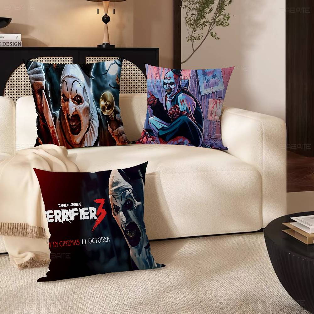 T-Terrifier 3 Horror Clown Film Kissenbezüge Cartoon Sofa Dekoratives Zuhause Doppelseitiger Druck Kurzer Plüsch Niedlicher Kissenbezug