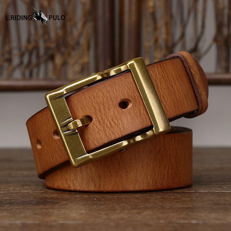 Retro Thickened First Layer Cowhide Copper Buckle Belt Men's Genuine Leather Trendy All-match Tough Guy Jeans Belt