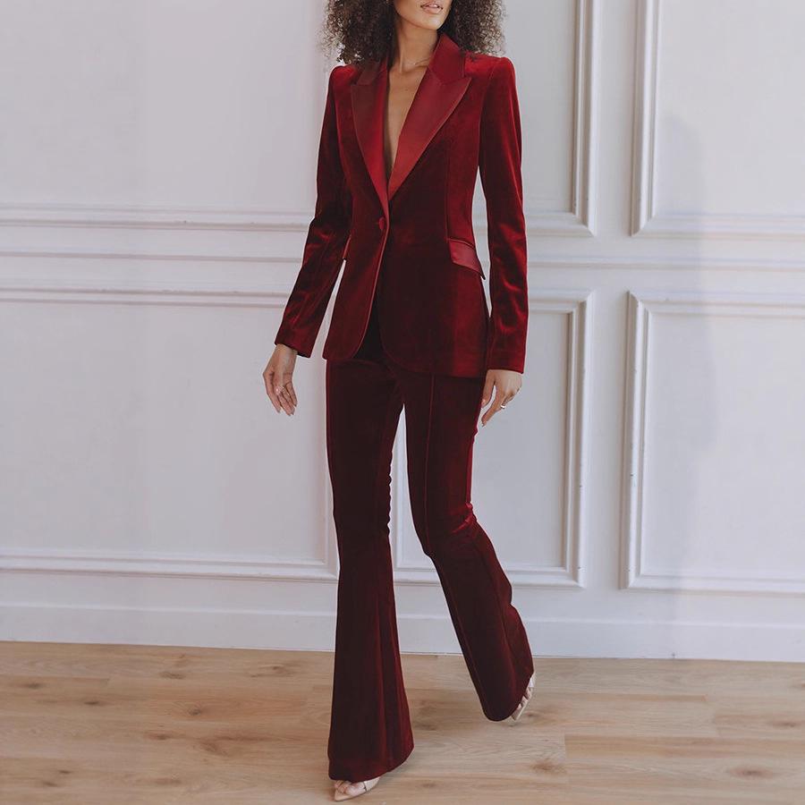Autumn Winter 2025 Velvet Korean Suit Set - Women's Long Sleeve Commuting Party Two-Piece.