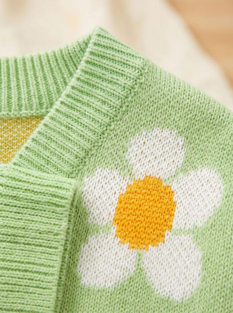In Stock: Versatile Daisy Jacquard V-Neck Cardigan Sweater