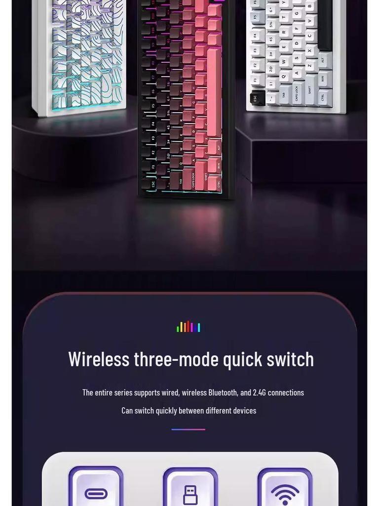 K81 Customizable Three-Mode Side-Engraved Mechanical Keyboard with PBT Two-Color Gradient Luminous Design