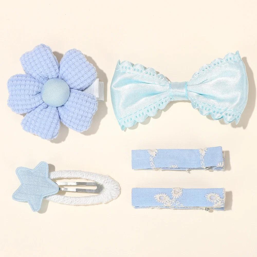 LOVEKIKI 5Pcs Girls Hairclips Fresh Cloth BB Hair Bangs Barrette Flower Lace Bows Hairgripes Dopamine Colored Hair Accessories