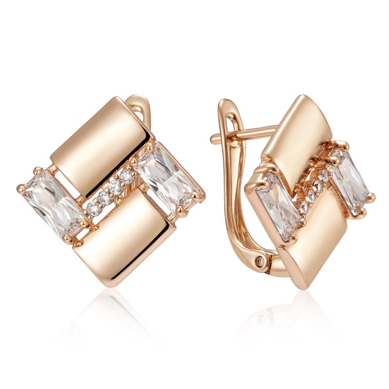 Ungewöhnliche Roségoldfarbene Quadratische Englische Ohrringe Für Damen Mode Natürliche Zirkon-Accessoires Vintage Hochzeitsschmuck