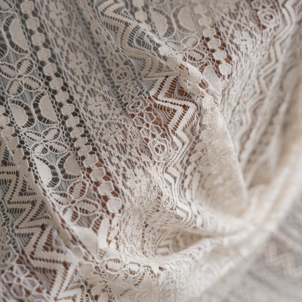 Vintage Geometric Wave Lace Curtain with Tassel, Romantic Semi Sheer Light Filtering Lace Drapes for Living Room Bedroom Kitchen, Multi-Size Available