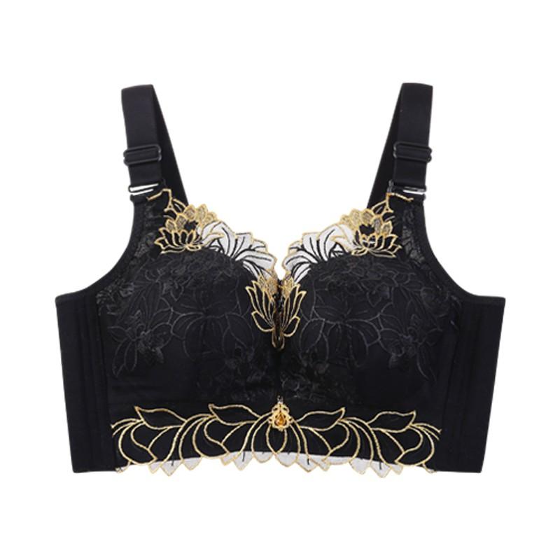 [Big Chest Display Small Artifact] Color Blocked Lace Double Breastfed Bra Concentrated Collection Style Gray Butterfly