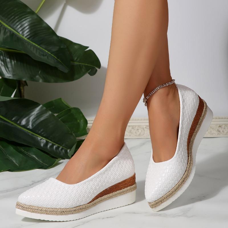 Fashion 2025 Spring and Autumn New Korean-style High-heeled Women's Shoes with Pointed Tips and Straw Weaving for Nurses