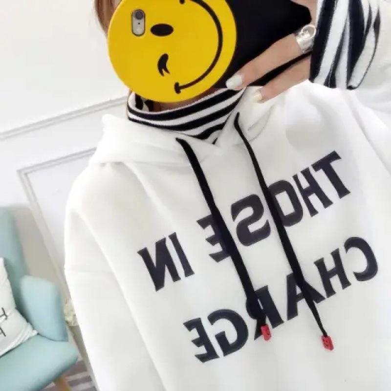 Herbst- und Winter-Sweatshirts für Damen Koreanischer Stil Samt Verdickt Studenten-Harajuku-Stil Locker Dünn Trendige Jacke