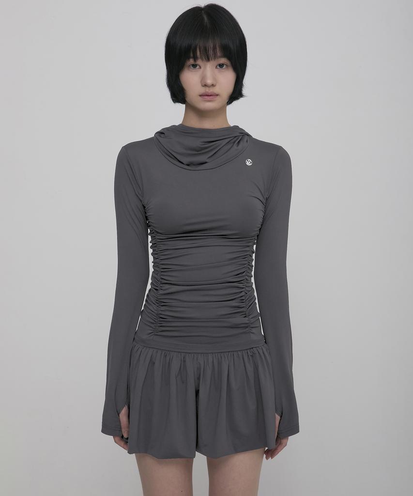 Peulleeoeob Hooded High Neck Long Dress (Fl-185_Charcoal)
