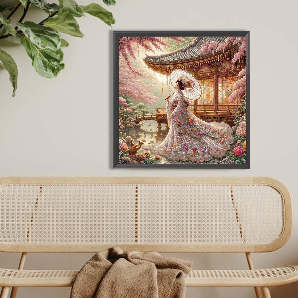 Japanese Geisha Beauty Full DIY 5D Round Drill Diamond Art Kits 40x40cm for Adults/Beginners Gift Idea Home Wall Decor