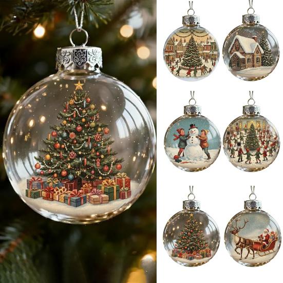 Christmas Ball Ornaments Snow House/Tree/Santa Clear Xmas Ball Hanging Decoration for Holiday Winter Tree Decor