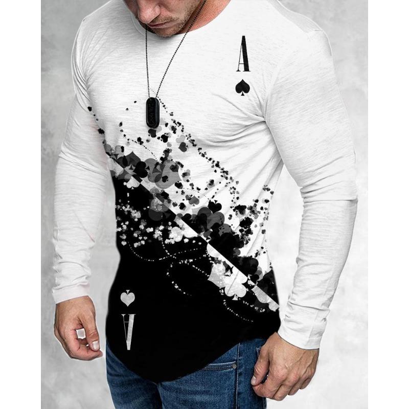 Frühling Herbst Mode Trendiges Herren Langarm Totenkopf Tier Bedrucktes T-Shirt Herren T-Shirts