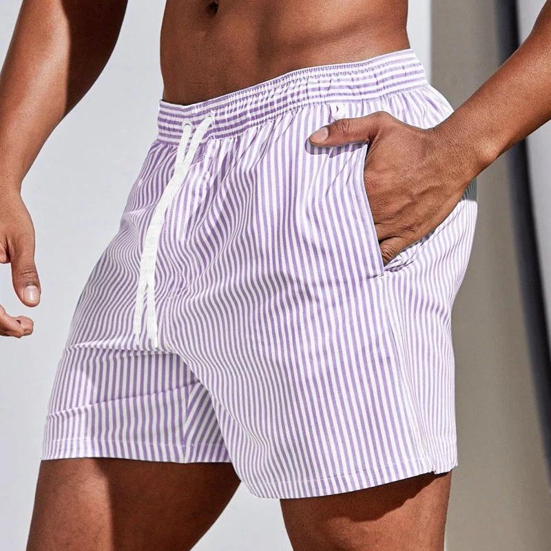Einfache vertikale Streifen Muster Kurze Hosen für Herren Sommer Lässig Tägliche Kleidung 3D Gedruckte Badeshorts Locker Urlaubs Badehosen
