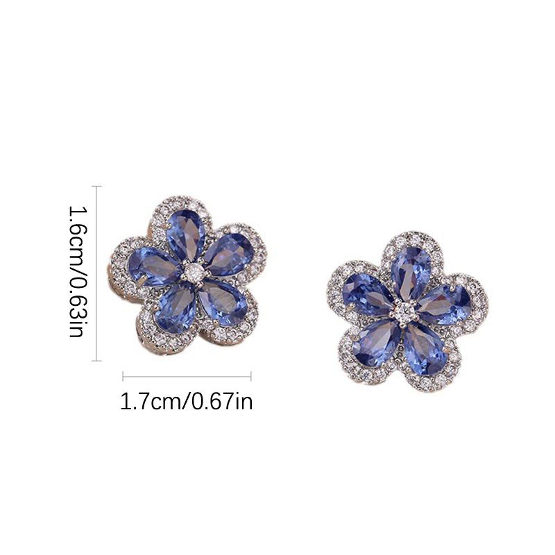 Exquisite Blue Zircon Flower Earring Necklace For Women Girls Light Luxury Design Banquet Jewelry Party Gift