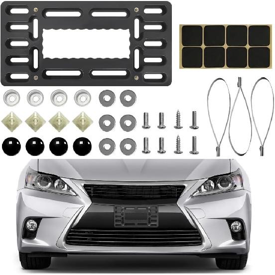 Car License Plate Frame, Vehicle Front Bumper License Plate Mounting Kit & Bracket Holder, Auto Bumper Tag Frame Mount Adapter With Ties, Universal