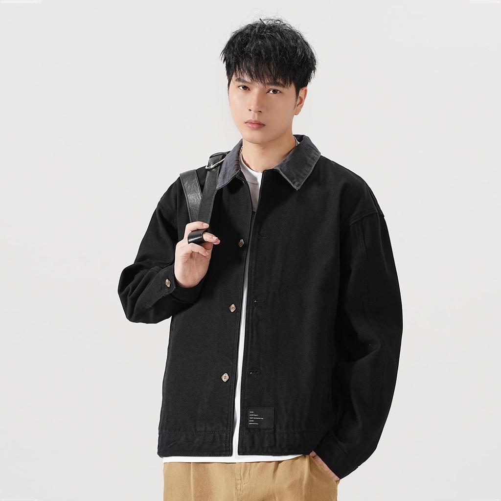 Wszechstronna męska kurtka casual z klapami: Modny, Luźny, Prosty, Z metką, Odpowiedni na jesień/zimę, Opcjonalna podszewka.