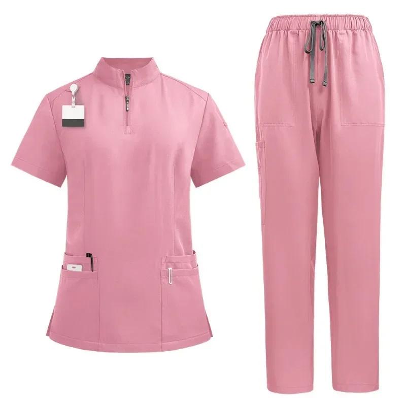 1 set Nursing Tunic Suit Trousers Sets Woman Scrub Set Short-sleeved Top-Pants Beauty Salon Surgical Uniforms Nurses Uniforms