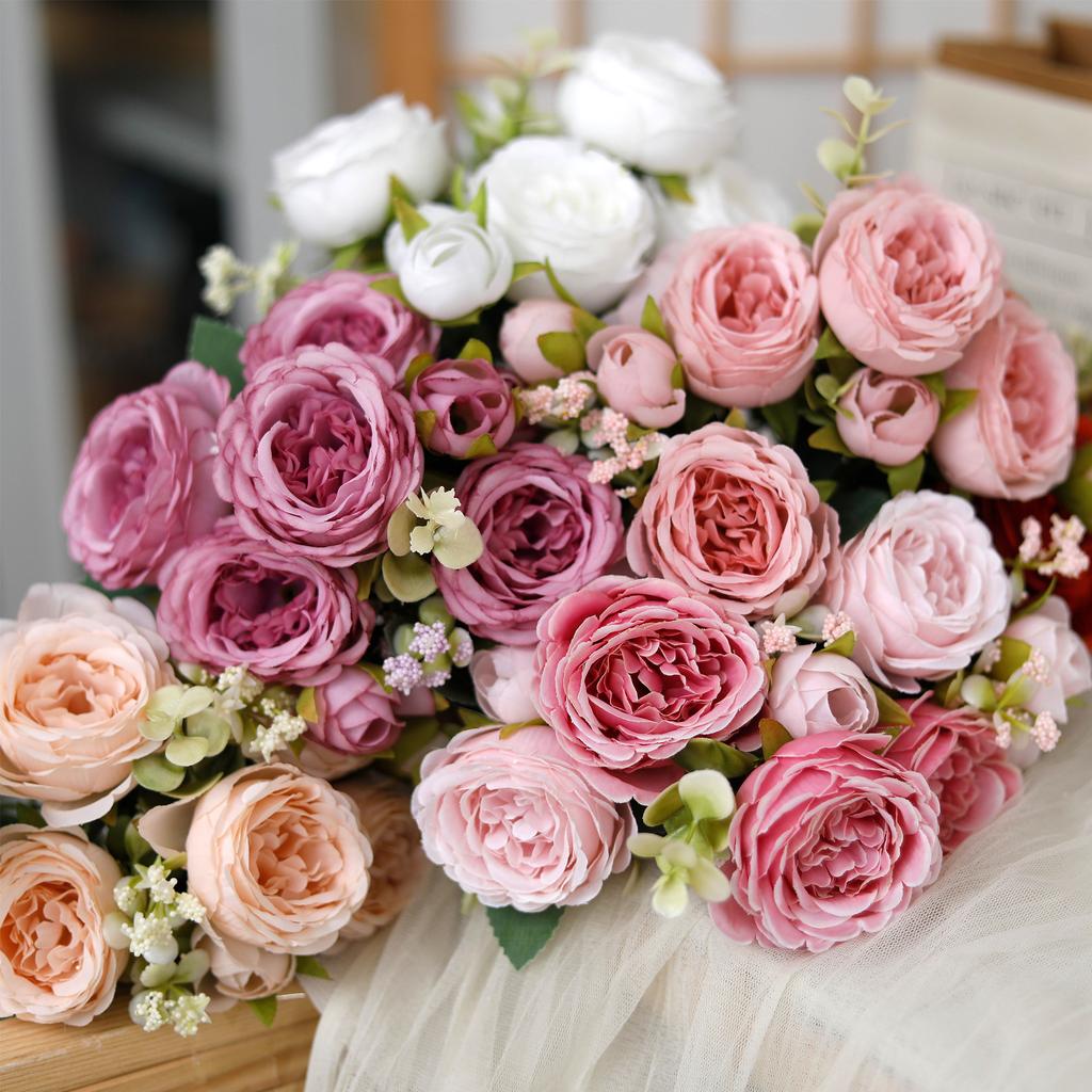 Flori Artificiale Noi Mătase Bujor Trandafir Living Acasă Grădină Decor Petrecere Nuntă Buchet Mireasă Alb Flori Falsificate Decor