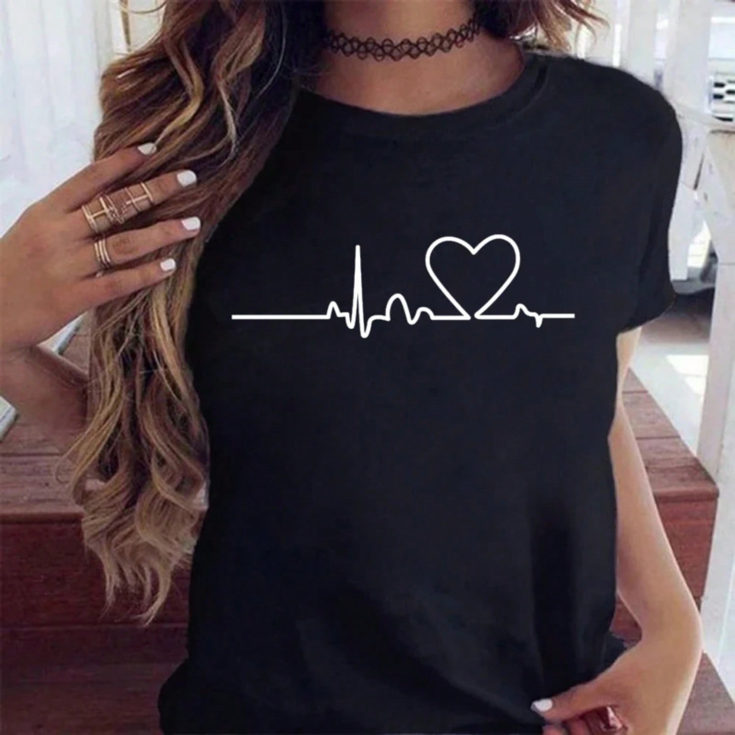New Wounisex T Shirt Cute Than Heart Printed T-Shirt Fashion Love Heart Loose Short Sleevs Round Neck T-Shirt Casual Female Tops S разноцветный
